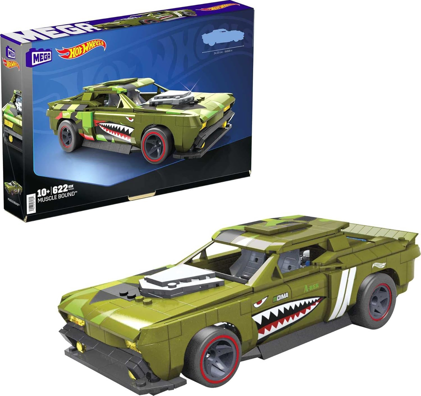 Mega Hot Wheels Muscle Bound Green Shark Truck Building Set