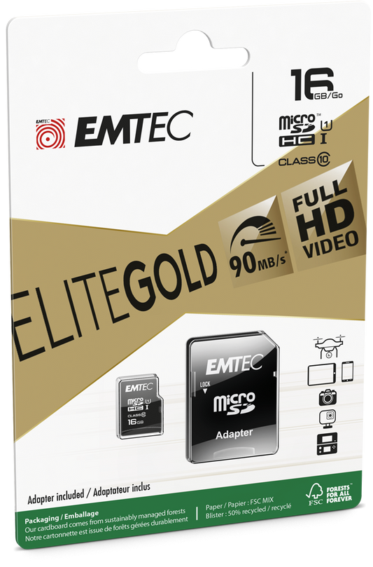 EMTEC Elite Gold 16GB microSDHC Memory Card with Adapter