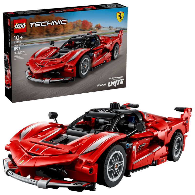 LEGO Technic Ferrari FXX K 42212 — 897-piece model car kit with butterfly doors and V12 engine, ages 10+