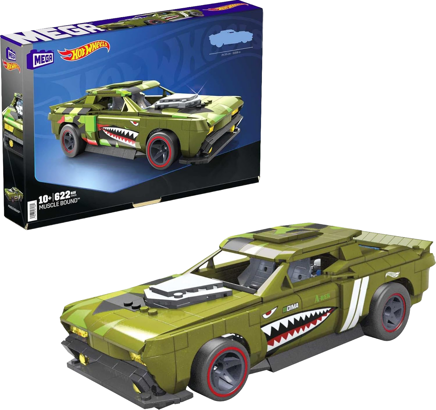 Mega Hot Wheels Muscle Bound Green Shark Truck Building Set