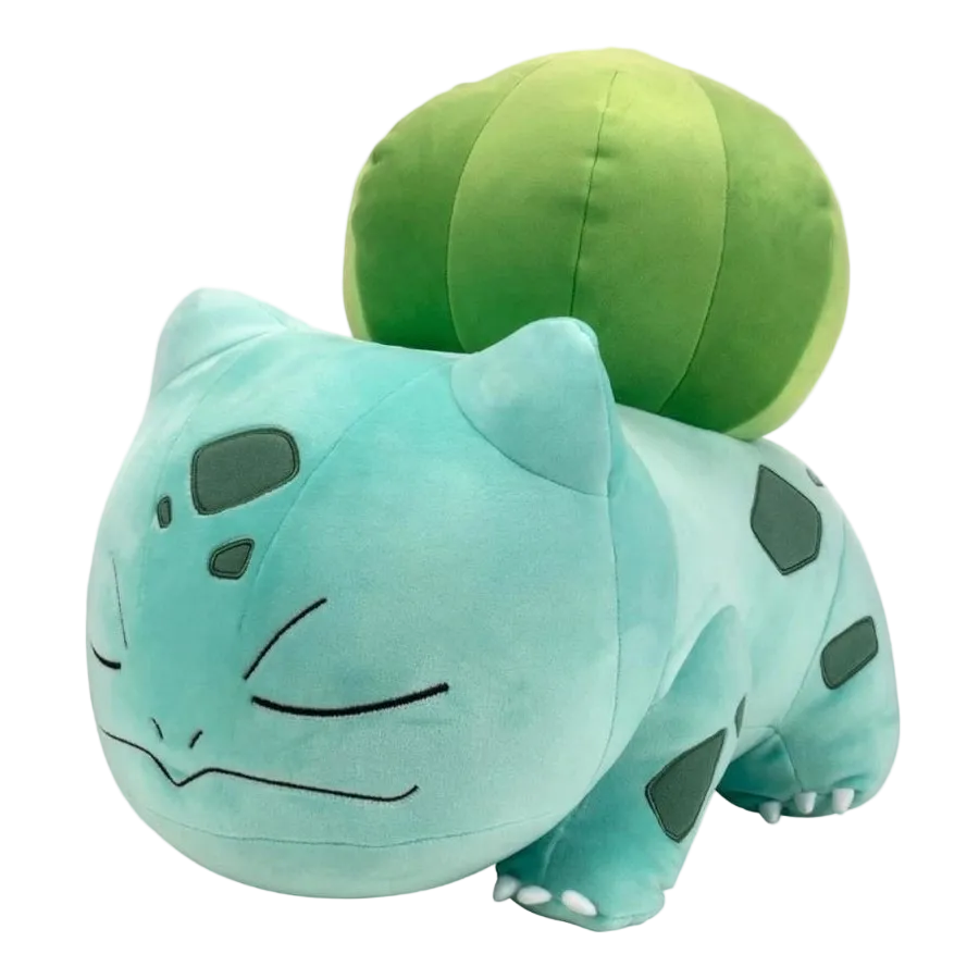 Pokémon Sleeping Bulbasaur 18-inch officially licensed plush toy by Jazwares, in sleeping pose