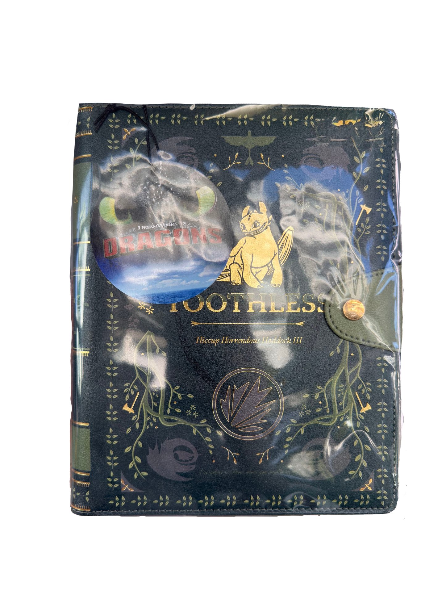 DreamWorks Dragons Toothless leatherette journal gift set with gold foil artwork and button badge, sealed in packaging