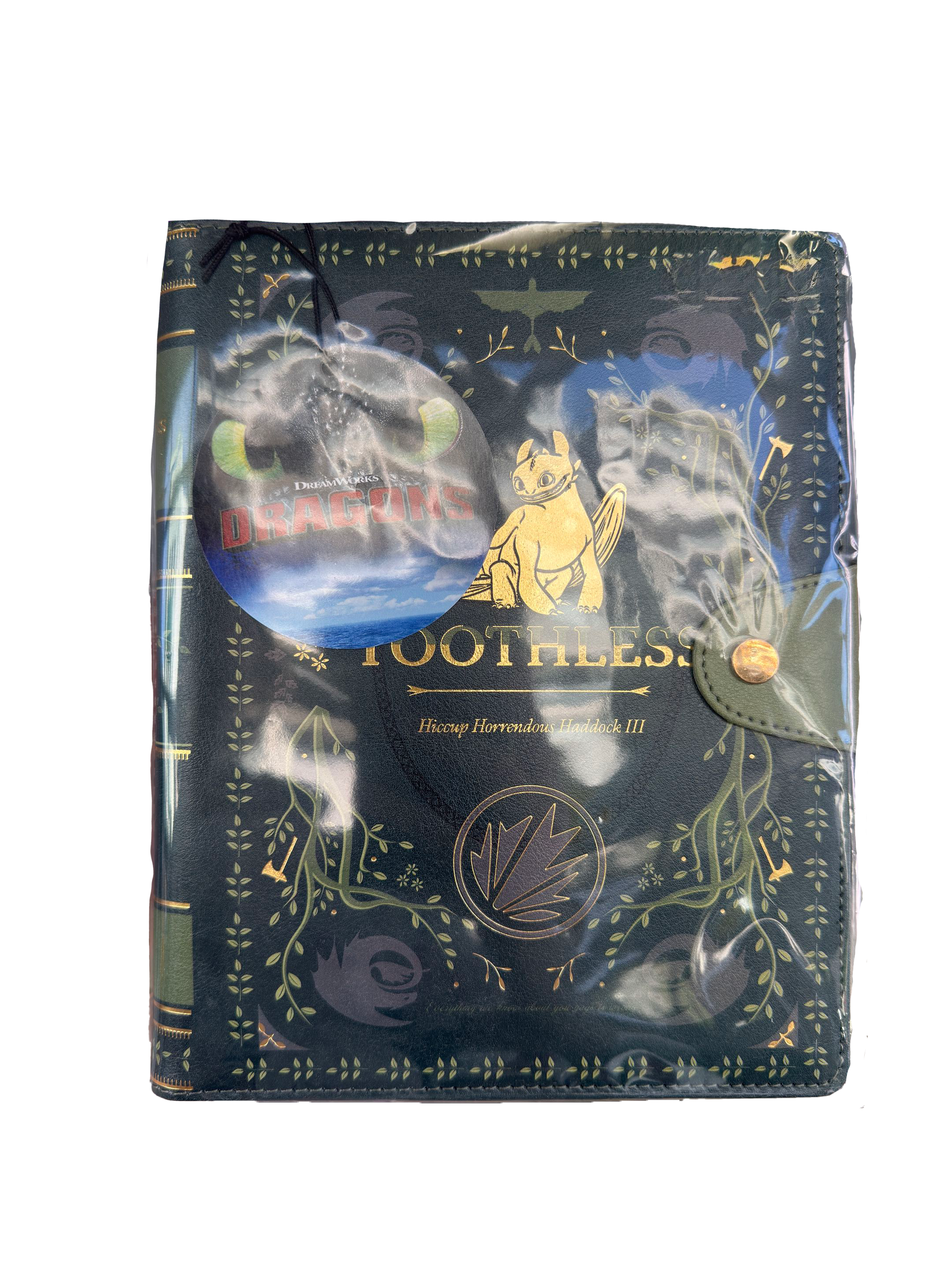 DreamWorks Dragons Toothless leatherette journal gift set with gold foil artwork and button badge, sealed in packaging