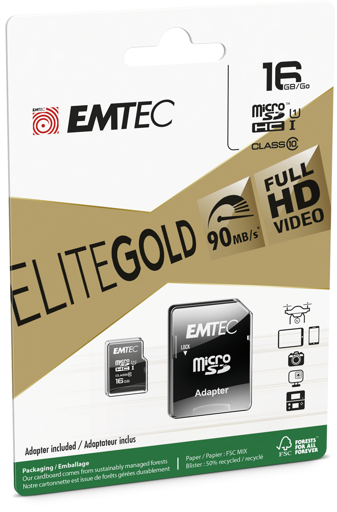 EMTEC Elite Gold 16GB microSDHC Memory Card with Adapter