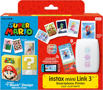 Instax mini Link 3 smartphone printer packaging with Super Mario theme