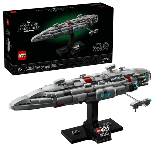 LEGO Star Wars Home One Starcruiser 75405 — 559-piece brick-built model of the Rebel Alliance flagship with display stand