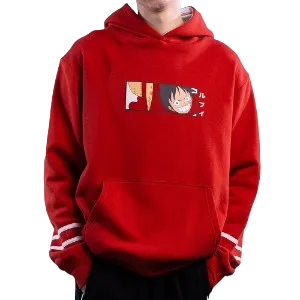 One Piece Luffy Print Pullover Hoodie - Orange