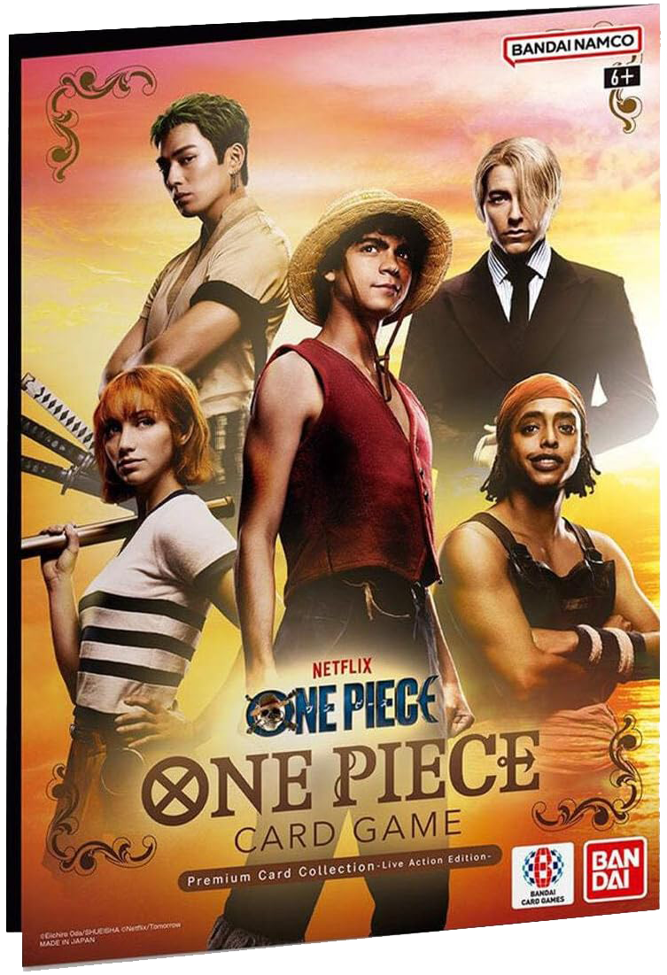 One Piece Card Game Premium Card Collection Live Action Edition box featuring Netflix cast characters by Bandai Namco