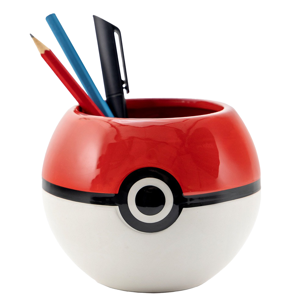 Red and white Pokémon Poké Ball ceramic bowl held in hand showing glossy finish and authentic design