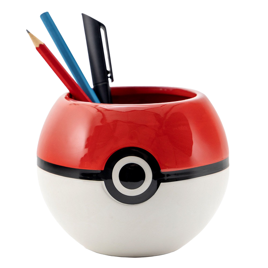 Red and white Pokémon Poké Ball ceramic bowl held in hand showing glossy finish and authentic design