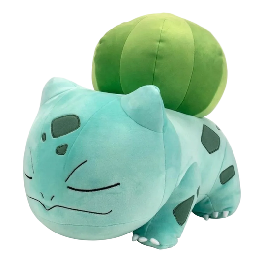 Pokémon Sleeping Bulbasaur 18-inch officially licensed plush toy by Jazwares, in sleeping pose