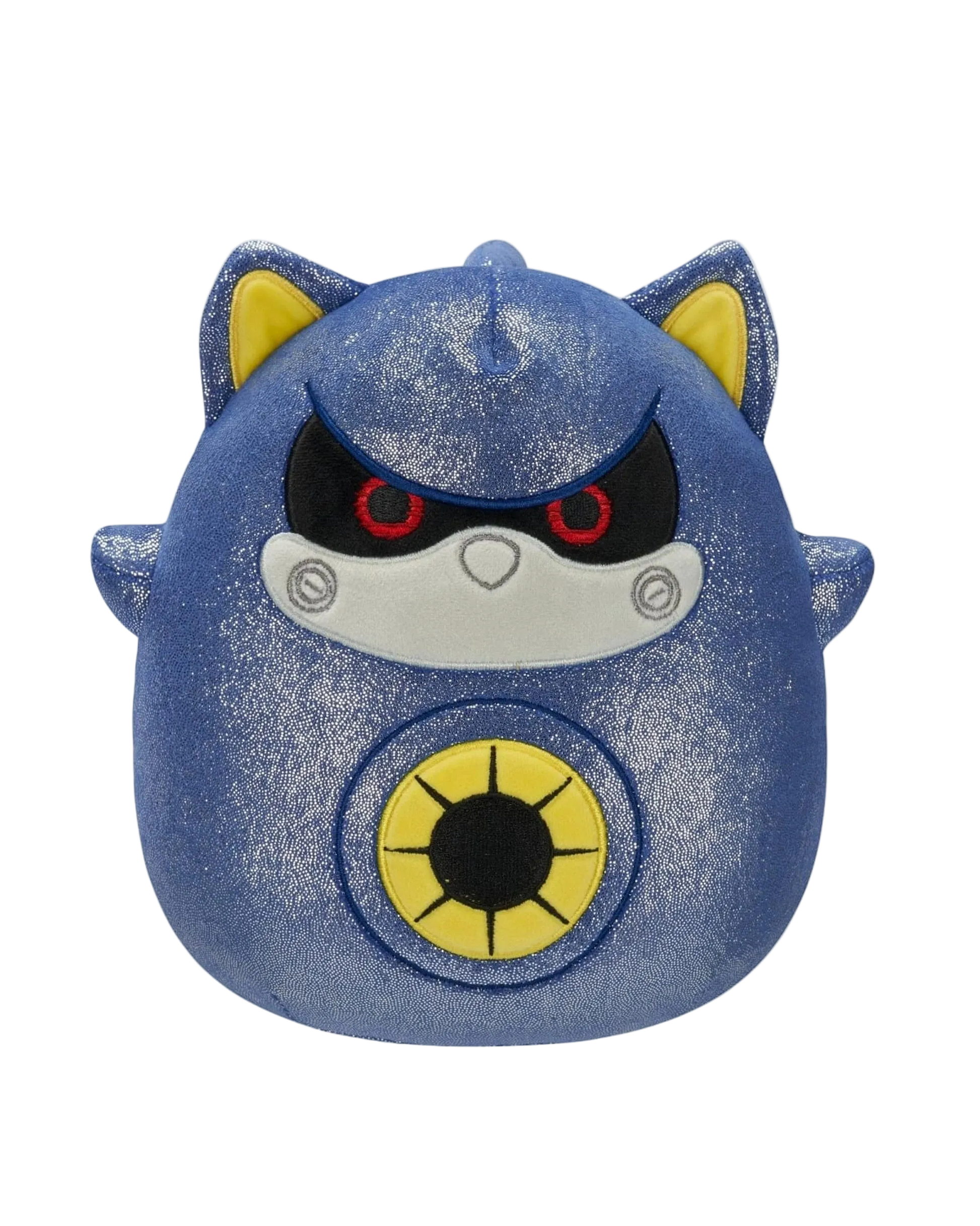 Squishmallows Metal Sonic 10 inch plush — shimmery blue soft toy with red eyes, visor and chest medallion