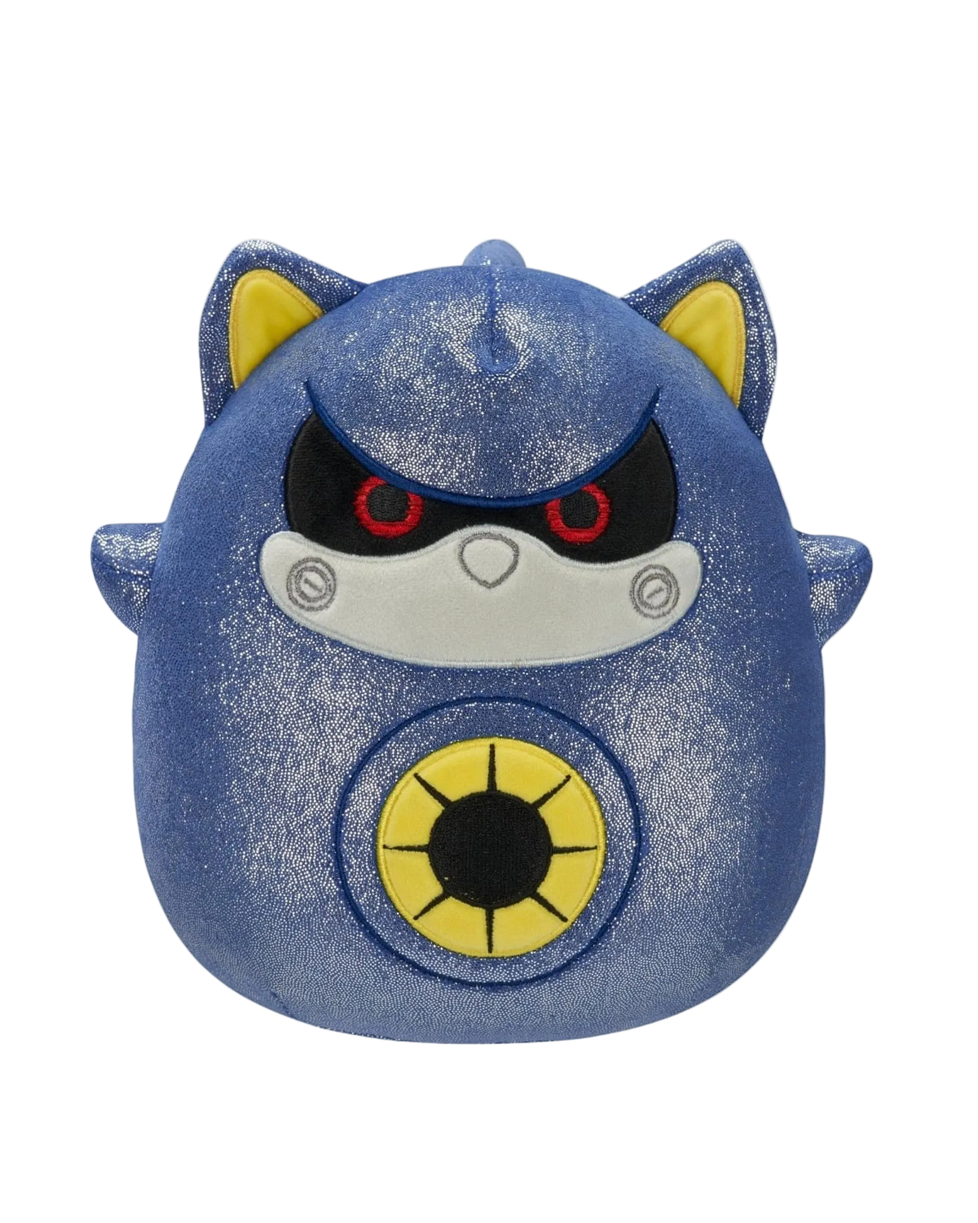 Squishmallows Metal Sonic 10 inch plush — shimmery blue soft toy with red eyes, visor and chest medallion